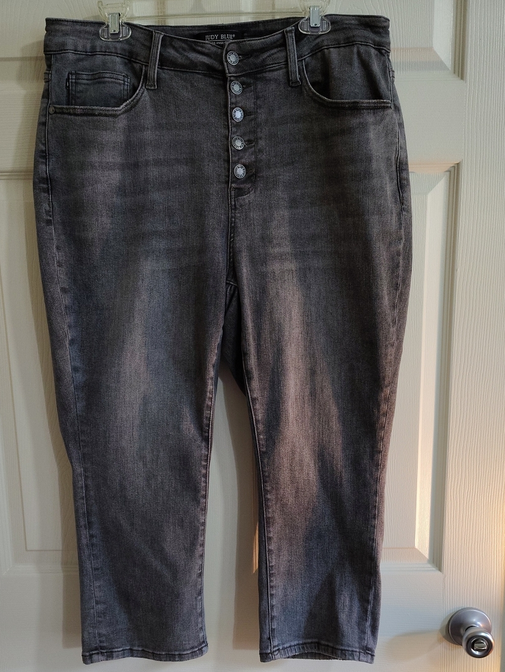 Judy Blue Charcoal Gray High-Rise Button-Fly Cropped Jeans